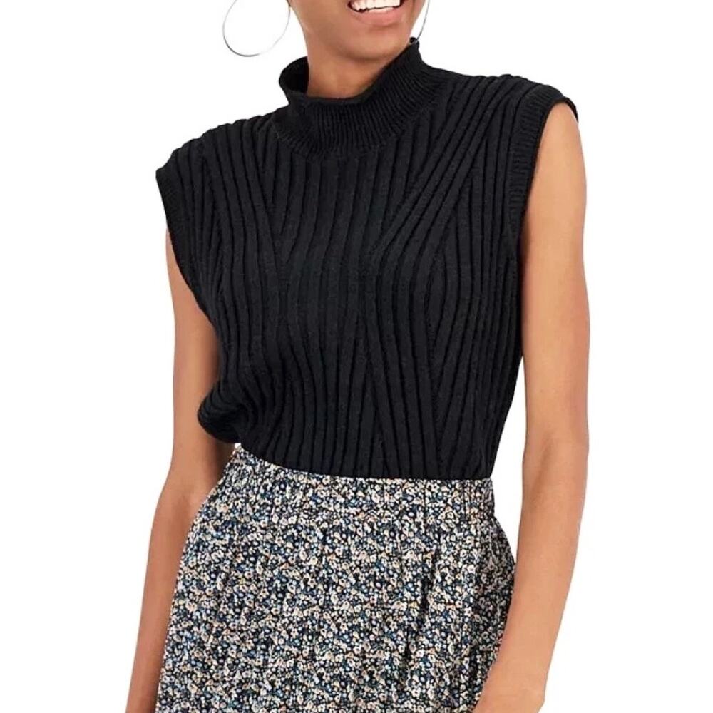 Lucy Paris Black Faux Neck Oversized Textured Sweater Top Size M